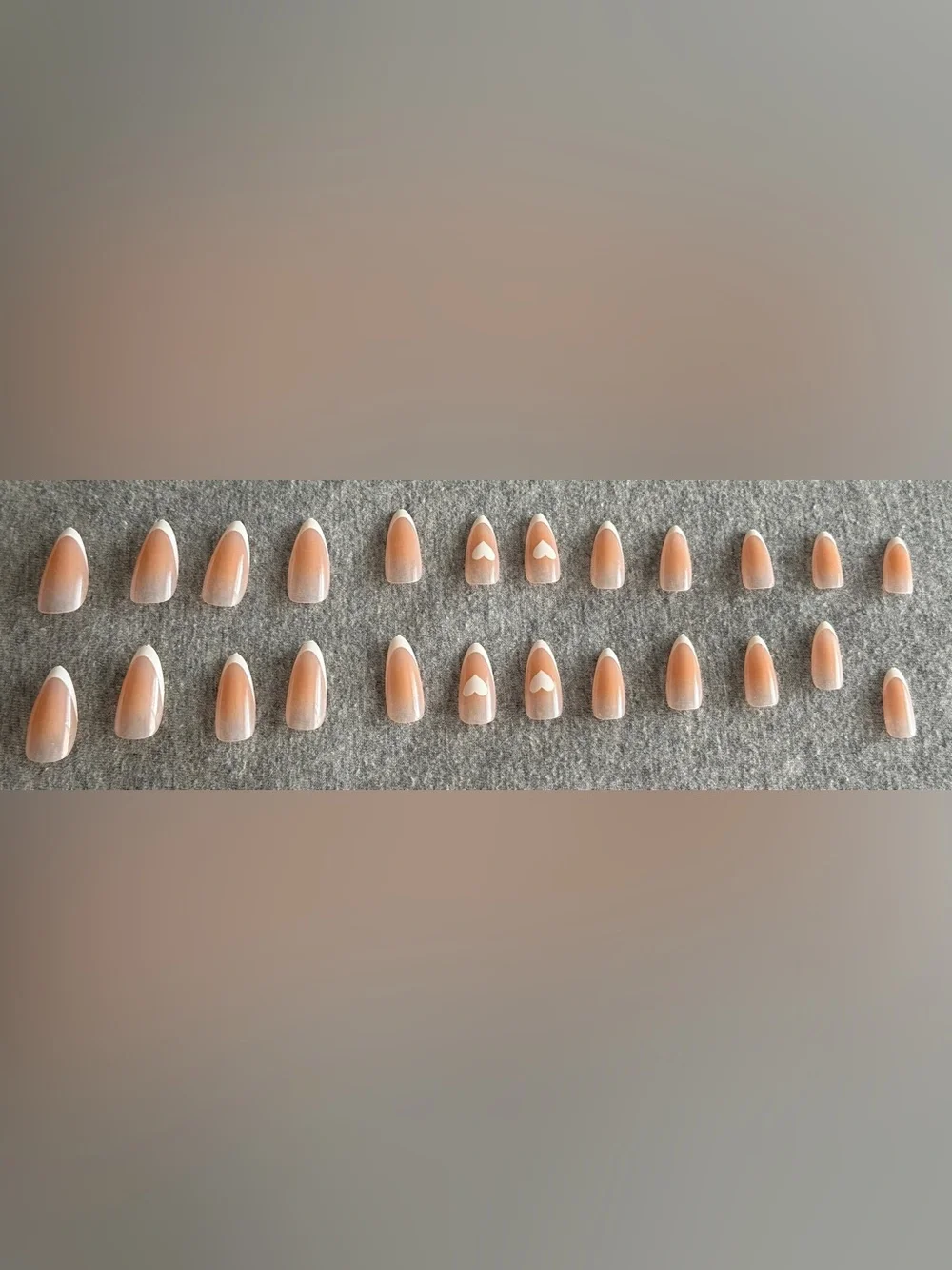 Neutral French Ombre Press-On Nails with Heart Accent
